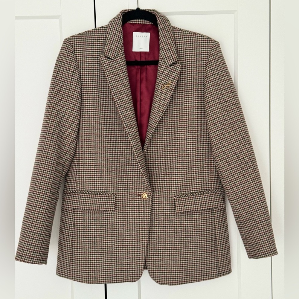 Sandro Houndstooth Blazer Red/Green Size 38